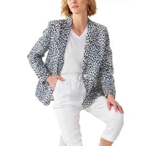 NWT Charlie Paige Blue Black Leopard Print Blazer Jacket Size Large